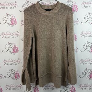 Revamped sweater furry fuzzy pull over Taupe Crewneck Textured Knit Sweater
